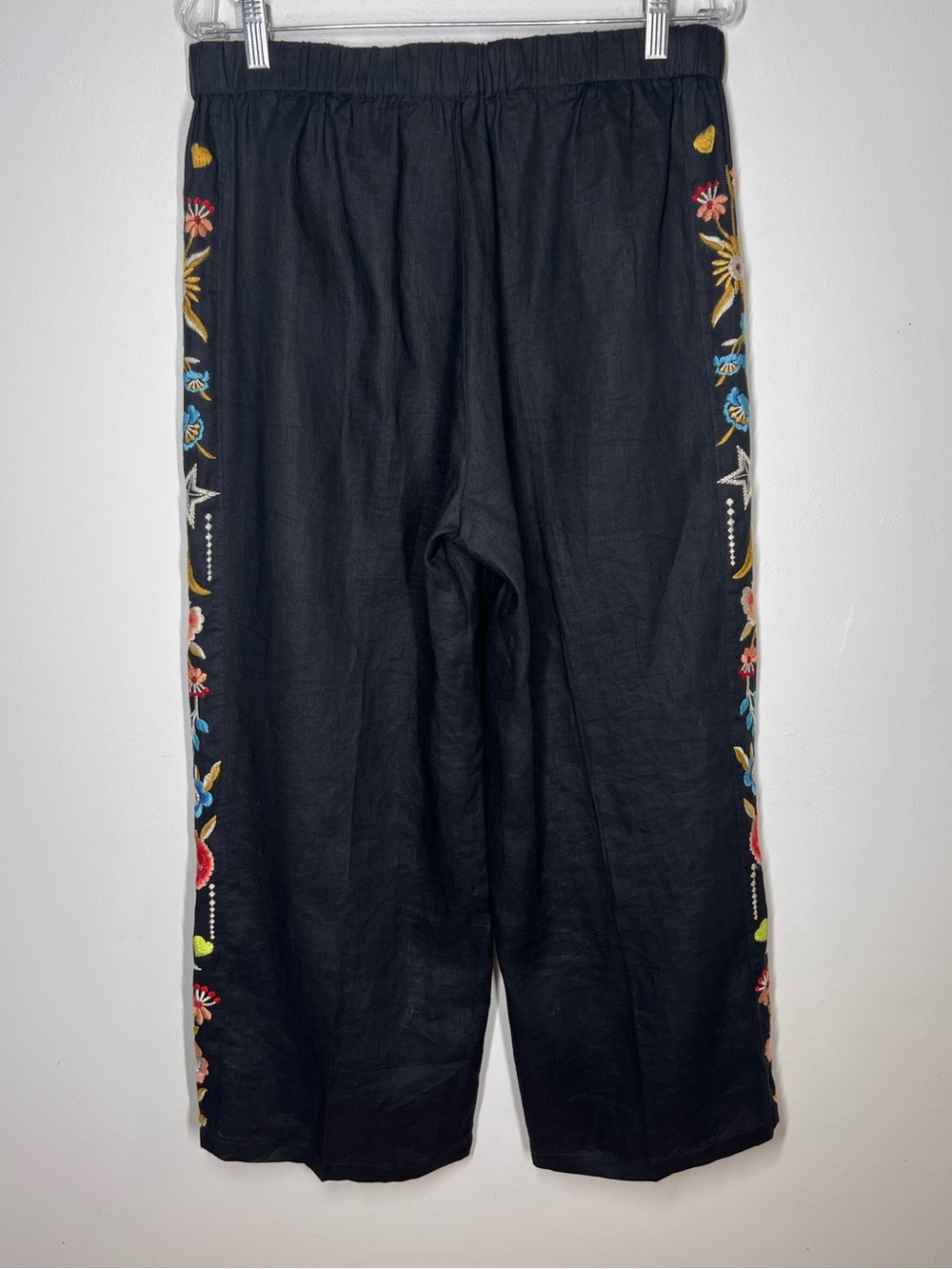 Johnny Was Maris Effortless Embroidered Linen Wide Leg Pant in Black Sz M - Picture 5 of 8